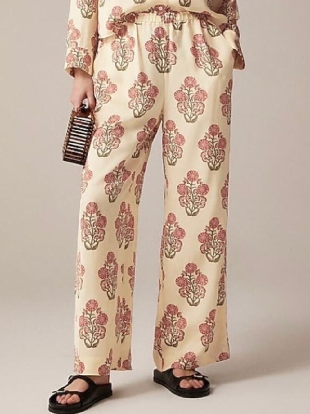 J.Crew Cropped Stratus Wide Leg Pant in Block Floral Print Size XL Vacation Boho